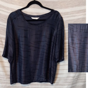YAYA | Midnight Blue Subtle Tiger-Print Slinky Boxy Satin Blouse Top